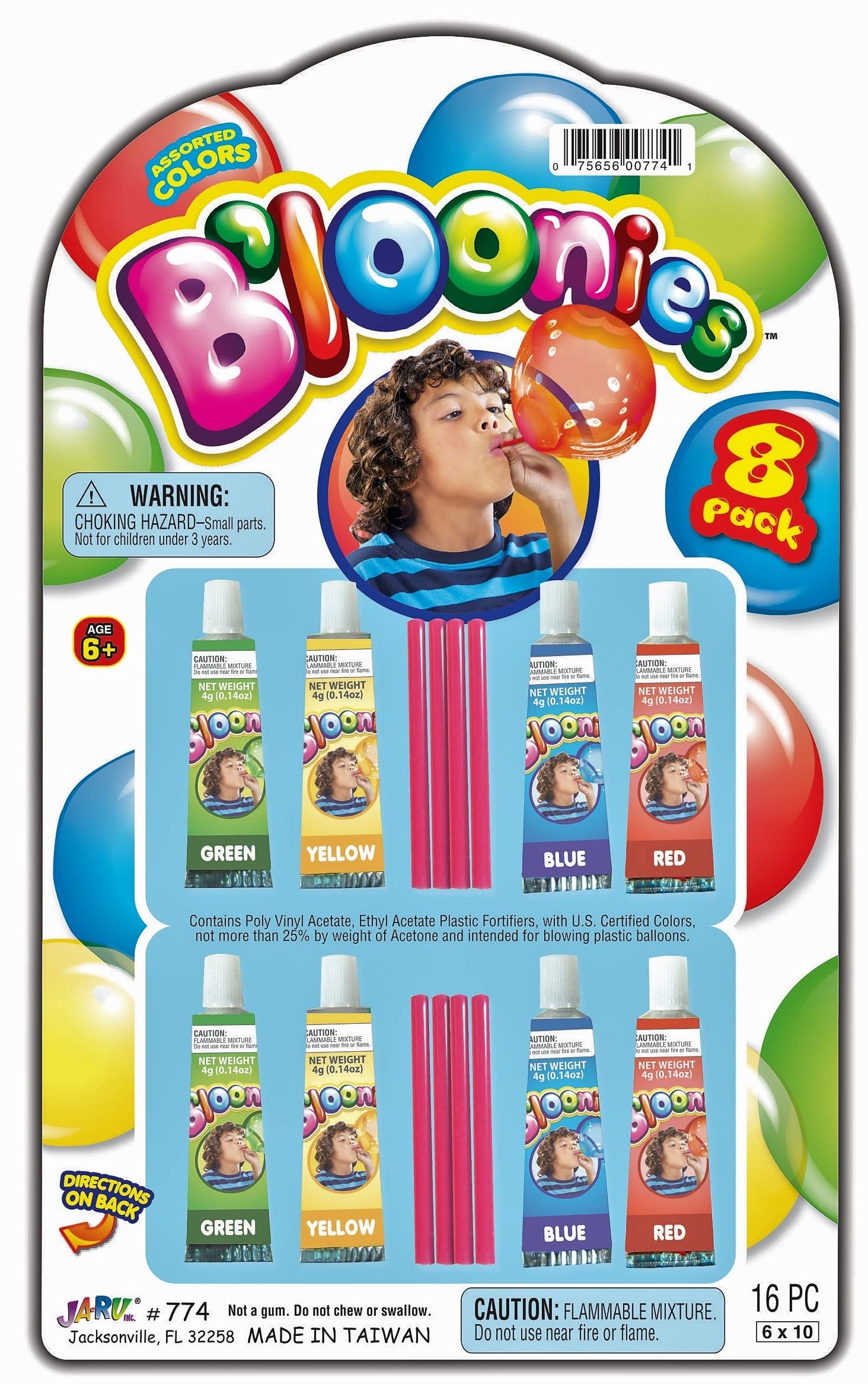Ja-Ru Bloonies Magic Plastic Bubbles Balloons Variety Pack (8 Tubes Per Pack)| Kids Super Elastic | Blow Up Balloons With Straw | Party Favors And Gifts Fidget Toy. 774-1A
