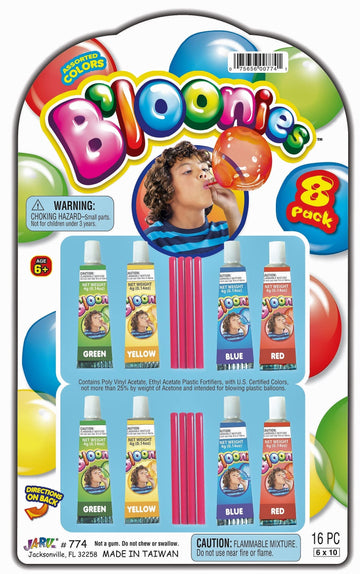 Ja-Ru Bloonies Magic Plastic Bubbles Balloons Variety Pack (8 Tubes Per Pack)| Kids Super Elastic | Blow Up Balloons With Straw | Party Favors And Gifts Fidget Toy. 774-1A