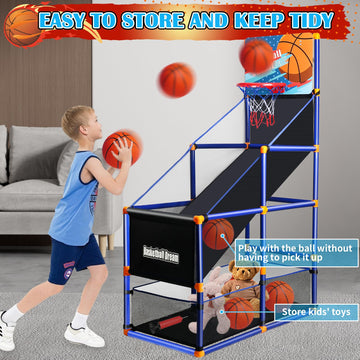 Arcade Basketball Game Set For Kids, Boy Toys Basketball Hoop With 4 Balls For 3 To 12 Years Old, Adjustable Height W/ Pump & St