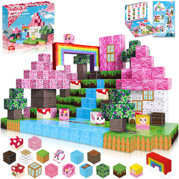 Annexfun Magnetic Blocks - 100Pcs Magnetic Building Blocks Unicorn Magnetic Cubes - Magnetic Toys For Montessori Toddler Christmas Birthday Gifts - Stem Sensory Toys For 3 4 9 10 Year Old Girl