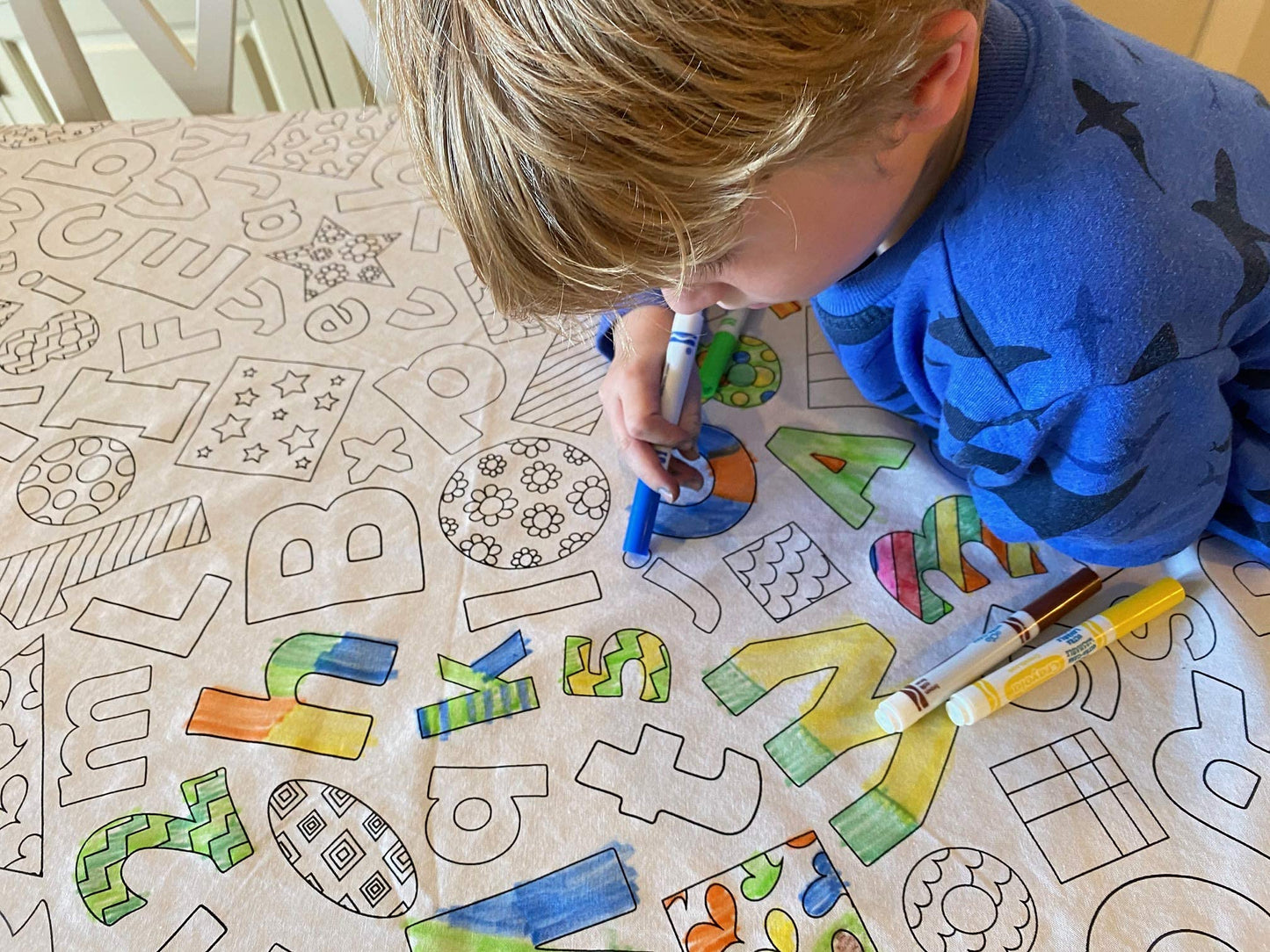 The Coloring Table - Learning Fun Design - Square Tablecloth - Fabric Coloring Tablecloth - Colorable Designs - Washable And Reu