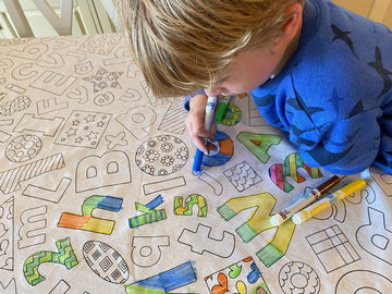 The Coloring Table - Learning Fun Design - Square Tablecloth - Fabric Coloring Tablecloth - Colorable Designs - Washable And Reu