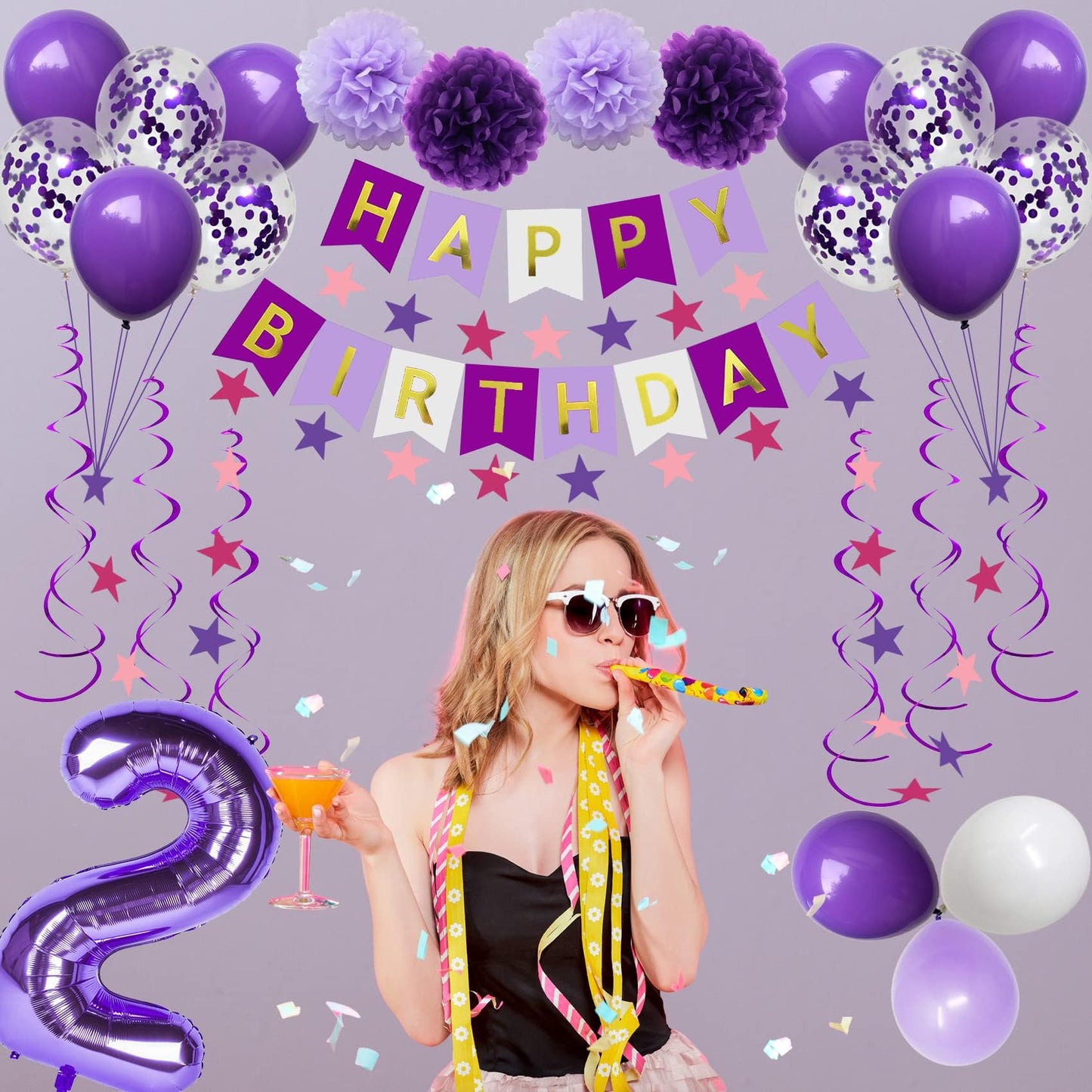 Naninuneno 30Th Birthday Decorations For Women, Purple 30 Happy Birthday Balloons Supplies Including Purple Happy Birthday Banne