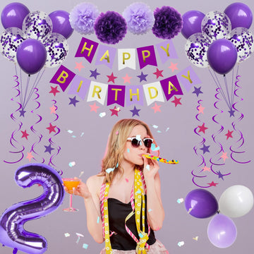 Naninuneno 30Th Birthday Decorations For Women, Purple 30 Happy Birthday Balloons Supplies Including Purple Happy Birthday Banne