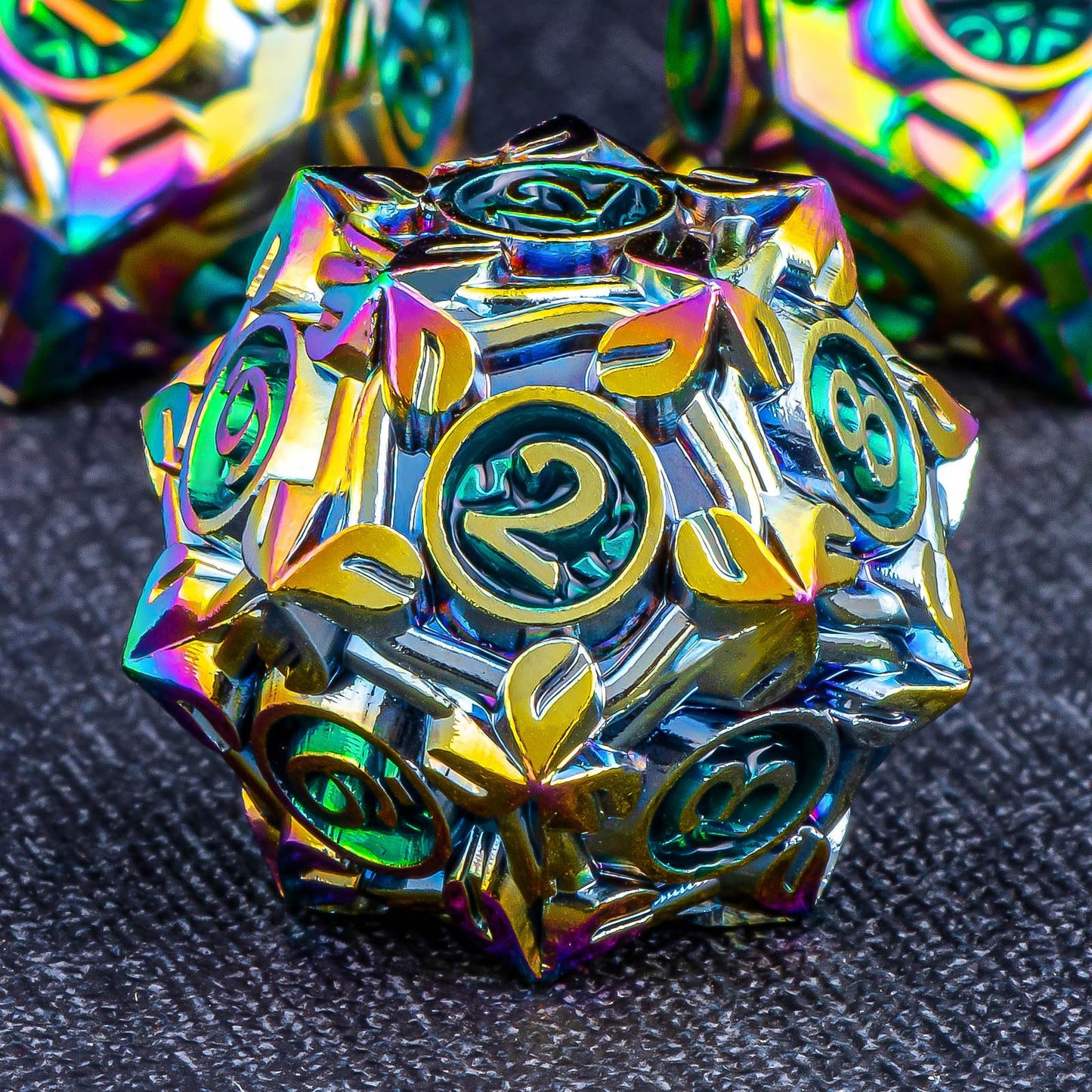 Kerwellsi Nature Vines Leaf Metal Dnd Dice Set, 7Pcs Rainbow Green Dungeons And Dragons Dice Set D&D With Gift Box, Polyhedral R