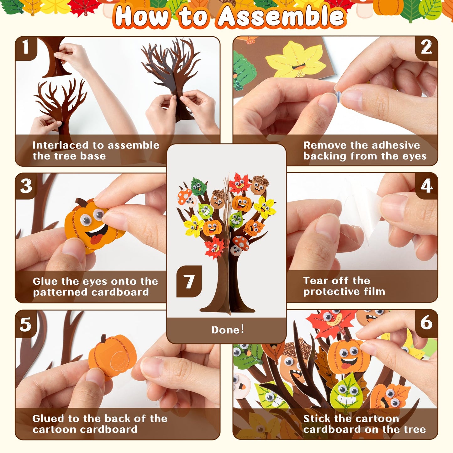 WATINC Fall Leaves Tree Craft Kits - 16Pcs Autumn Movable Eyes Trees for Party Favor Ornament Making Supplies, DIY Thanksgiving