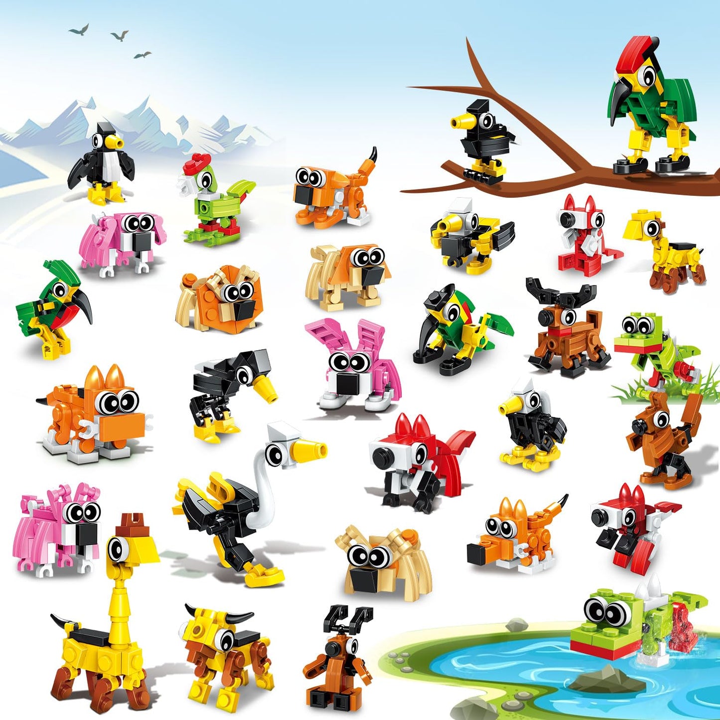 Twerf Party Favors - 20 Pack Mini Animals Building Blocks Set, Goody Bags Stuffers, Small Toys For Kids Prizes, Birthday Party F