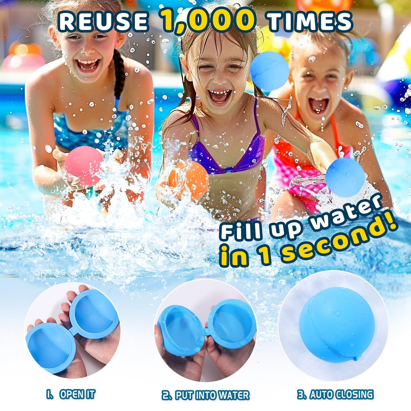 Beikeetoo 12Pack Reusable Water Balloons, Dopamine Color Waters, Summer Toys For Kids Ages 4-8 & 8-12, Quick Fill Outdoor Toys F