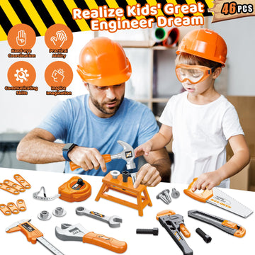Kids Tool Set 46 PCS, Christmas Birthday Gifts for Kids Ages 3,4,5,6,7,8, Toddler Tool Set with Portable Tool Box & Electronic T