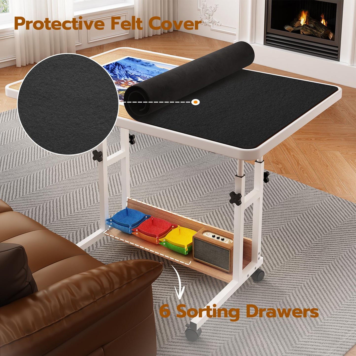 upvercy 1500 Piece Adjustable Puzzle Table with Legs and 6 Trays & Protective Cover, 34.8 x 26.7 Rolling Puzzle Board with Stora
