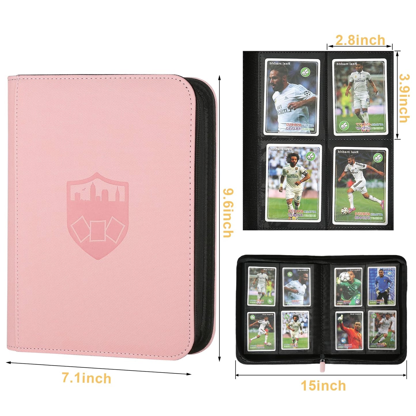 Trading Card Binder 4 Pocket  GERMUN PU Cover Card Binder for 160 Cards  enhanced Trading Card Holder Folders  Double Sided Pocket Card Album for MTG  TCG (Pink)