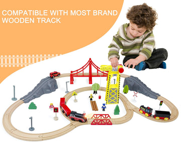 Battery Operated Train For Wooden Track, Motorized Train For Toddlers 3+ Years Old, 3Pcs Train Toy Set Electric Train Compatible With Thomas, Brio, Chuggington, Melissa And Doug