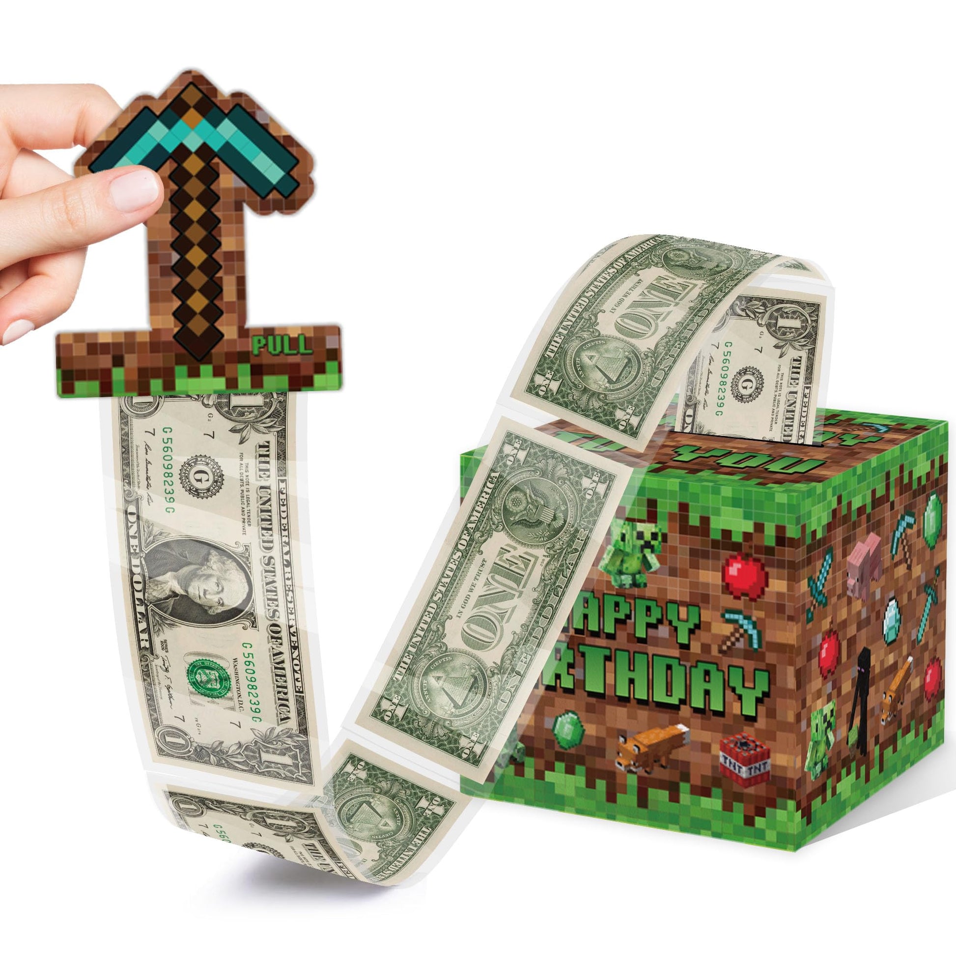 Surprise Money Box Gift Pull For Game Lover- Pixel Game Happy Birthday Money Box For Cash Gift Set Included Happy Birthday Card 