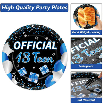 100 Pcs 13Th Birthday Decorations For Boys Official Teen 13Th Supplies Plates Napkins Forks Set Disposable Blue 13Th Birthday Ta