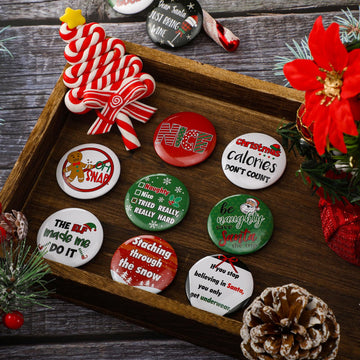 Jutom 48 Pcs Mini Christmas Buttons Pins Bulk Funny Christmas Sayings Pins for Team Gift Goodie Bags Party Decoration Favors