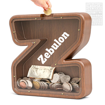 Summidate Wooden Letter Piggy Bank for Kids Girls Boys,Unbreakable Coin Banks for Baby,Personalized Cute Initial Money Banks, Bi