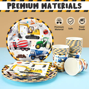 Wernnsai Construction Party Supplies Set - 64 Pcs Dump Truck Theme Birthday Party Decorations Disposable Paper Plates Cups Napkins Tableware For Boys Kids Baby Shower Excavator Birthday Party Decor