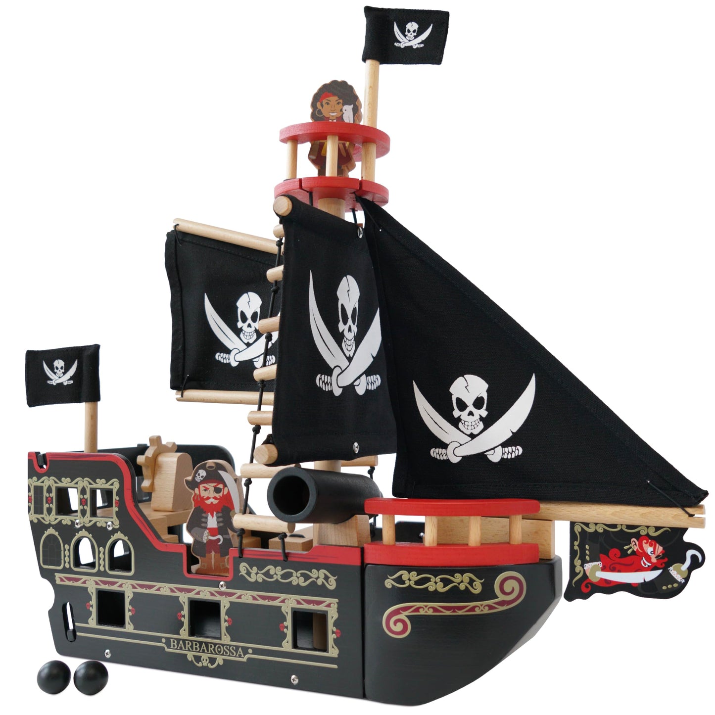 Le Toy Van Pirate Ship Set - Premium Wooden Toy for Kids 3+ - Large Black TV246