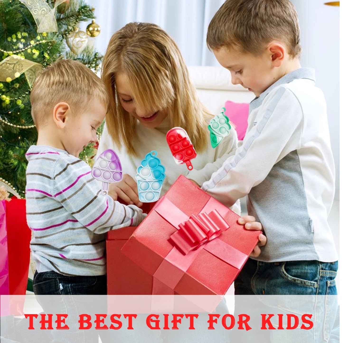 Antyd 30 Pcs Mini Ice Cream Push Pop Keychain Bubble Squeeze Sensory Fidget Toys, Anxiety Stress Reliever Hand Toys, Holiday Idea Gifts For Kids Adults