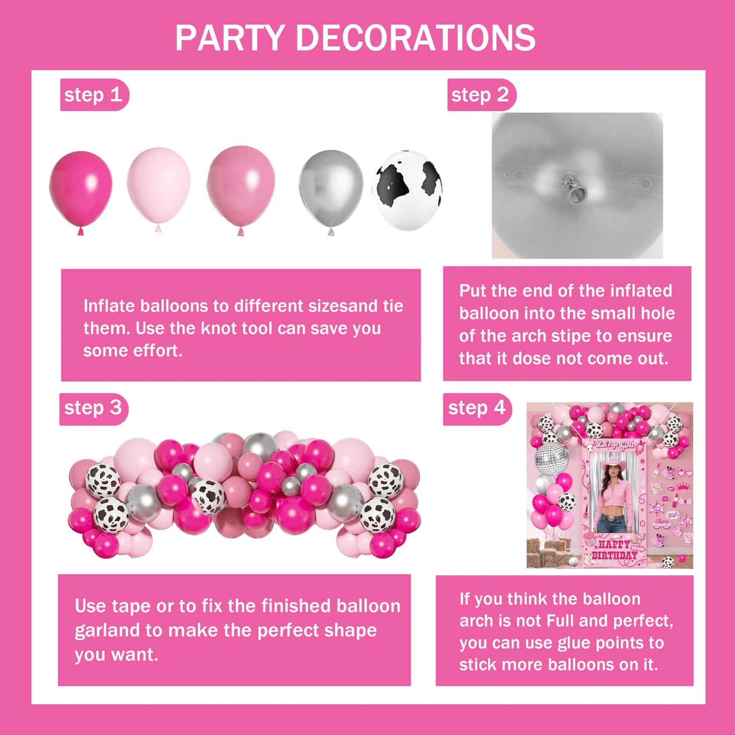 Disco Cowgirl Birthday Party Decorations Set - Photo Booth Props for Girls,Foil Balloon Pink Balloons for women Birthday Party S