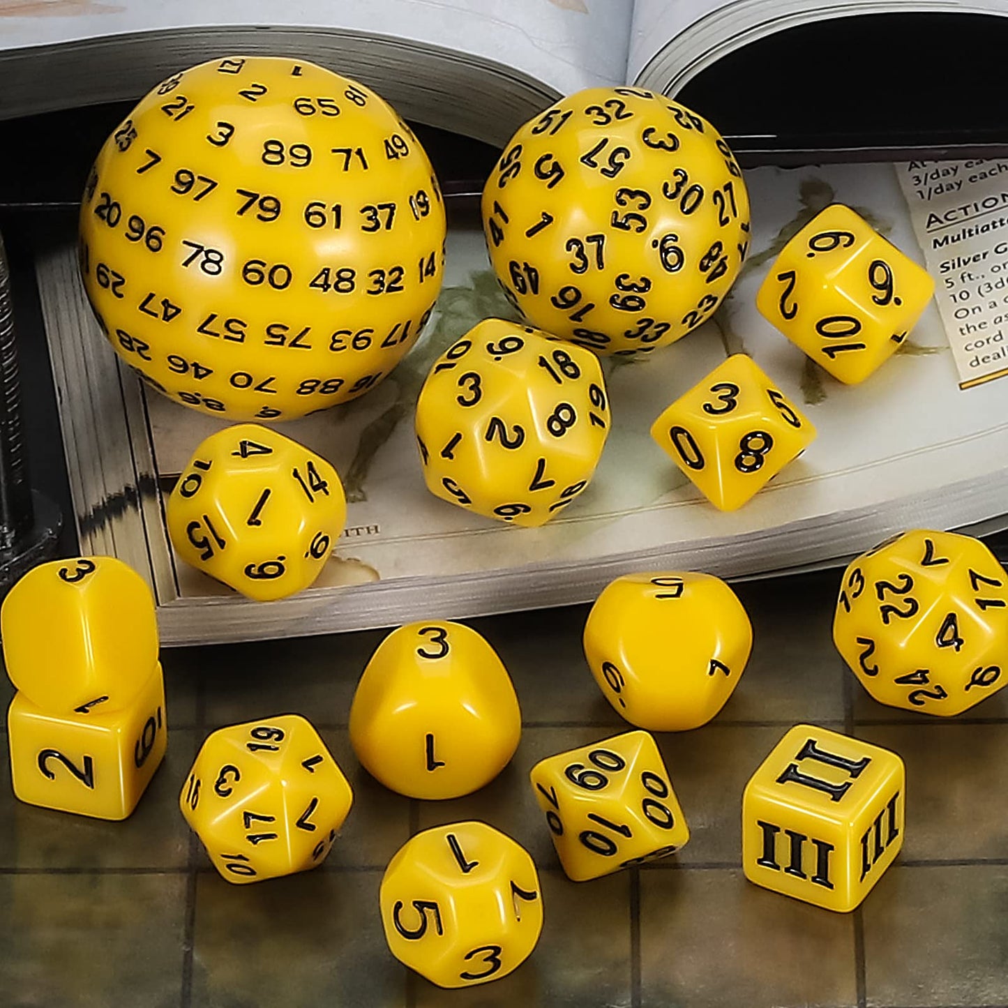 CiaraQ DND Polyhedral Dice Set (15pcs) D4-D100 Game Dice with Dice Bag for Dungeons and Dragons Role Playing Table Games (Yellow