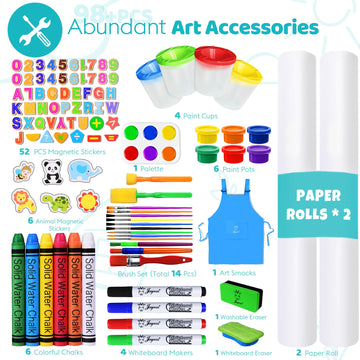 Joyooss Art Easel For Kids, Double Sided Wooden With 98+ Accessories Kids Easel Drawing Board With Magnetic Chalkboard, Dry Eras