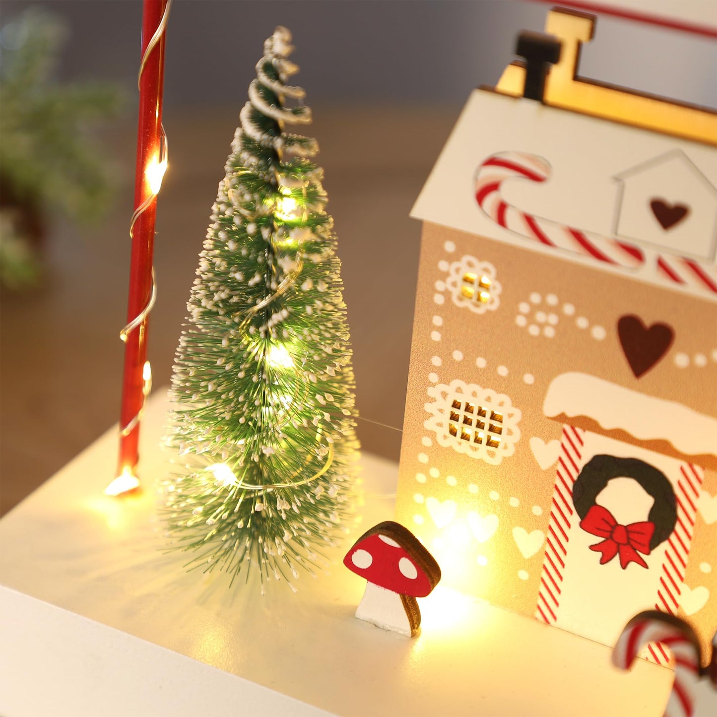 Ridota Christmas Tabletop Decoration, Wooden Lighted Christmas Decorations, Christmas Candy Cane Lane Ornaments, Battery Operate