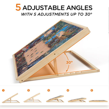 LAVIEVERT 1000 Piece Jigsaw Puzzle Board, Adjustable Wooden Cover, Portable Flannel Tabletop, Burlywood
