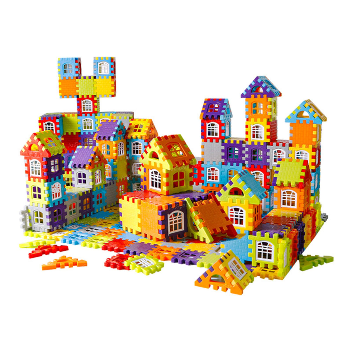 ArtSpark House Building Blocks for Kids  68 Pcs Colorful Construction Set with 16 Windows, Educational Block Toy Game for Boys 