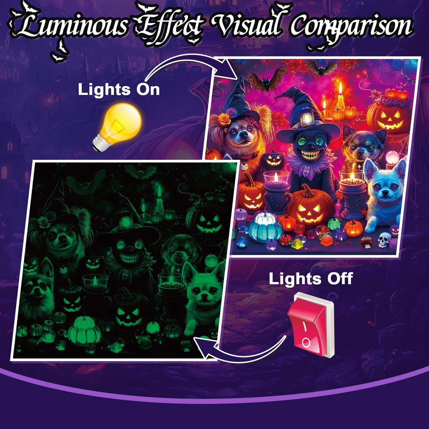 Puzzles 1000 Pieces for mature-themeds Two Pack Glow in The Dark - Spooky Cat & Dog Party Jigsaw Puzzle  Challenging Animal Theme Gift  26.77x19.29 Inch