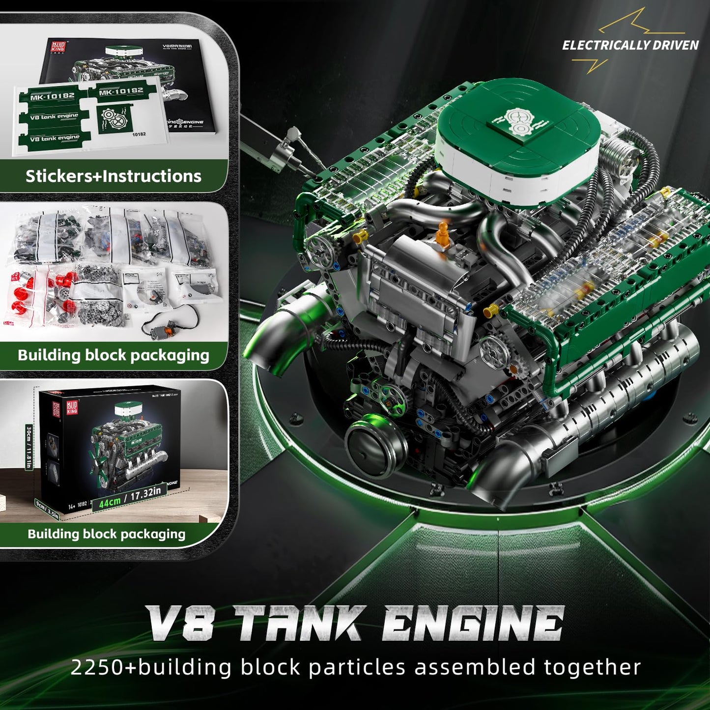 Mould King V8 Engine Model Kit - 2250+ PCS DIY Building Block, 8-Cylinder Combustion Engine for Kids & Adults 14+ Years, Model WX10182-SWR