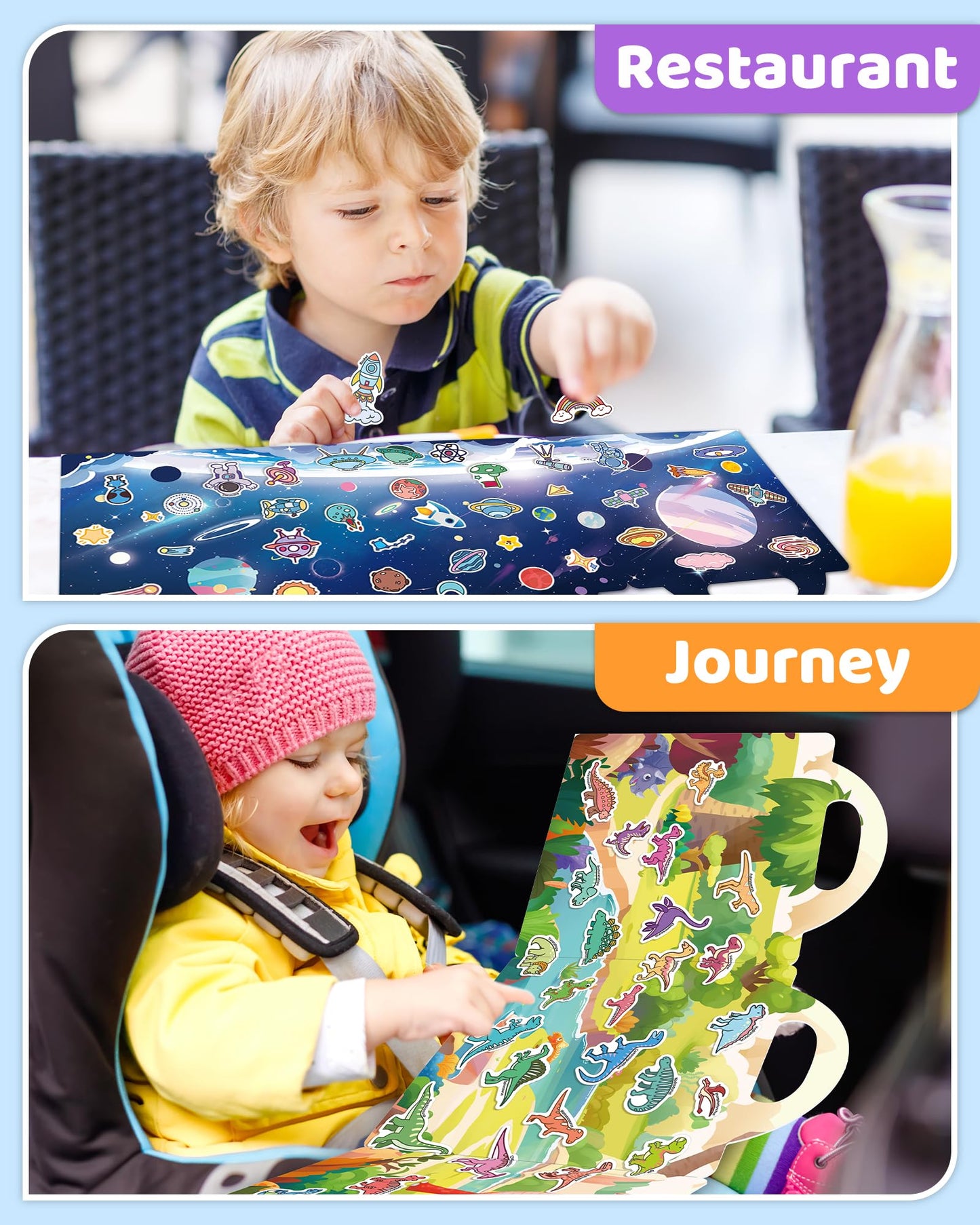 Benresive Reusable Sticker Books For Kids 2-4, Sticker Books For Toddlers 1-3, Toddler Sticker Book Age 2-4, Toddler Travel Toys Activities Crafts Gifts - Dinosaurs, Space And Body