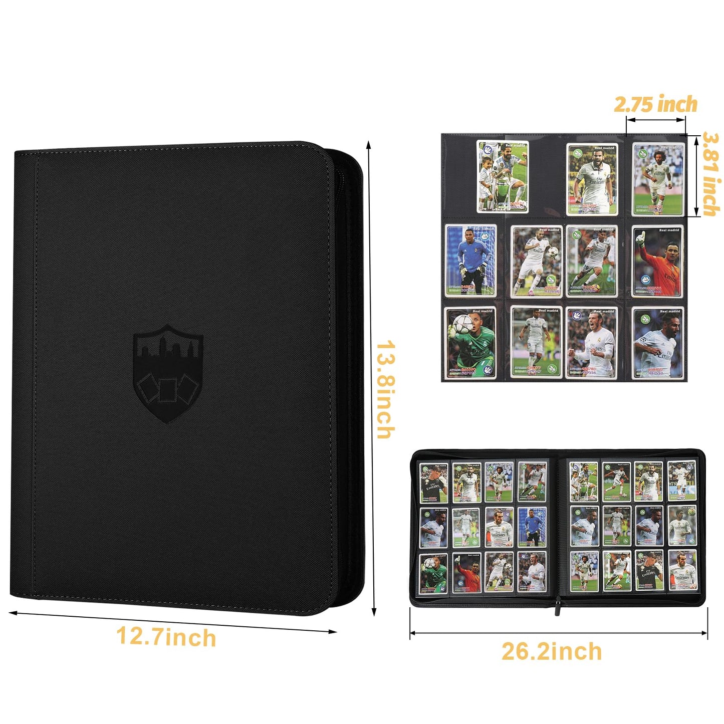 Trading Card Binder 12 Pocket  GERMUN PU Cover Card Binder for 720 Cards  enhanced Trading Card Holder Folders  Double Sided Pocket Card Album for MTG  TCG (Black)