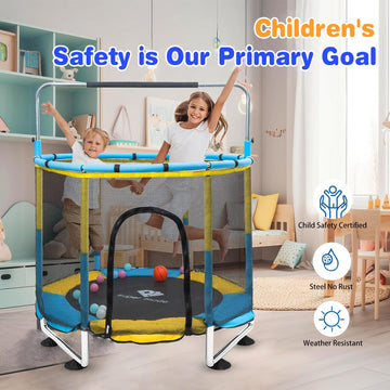 Trampoline For Kids, 5Ft Adjustable For Toddler, Indoor/Outdoor Baby Trampoline With Enclosure Net, Gifts For Boys & Girls