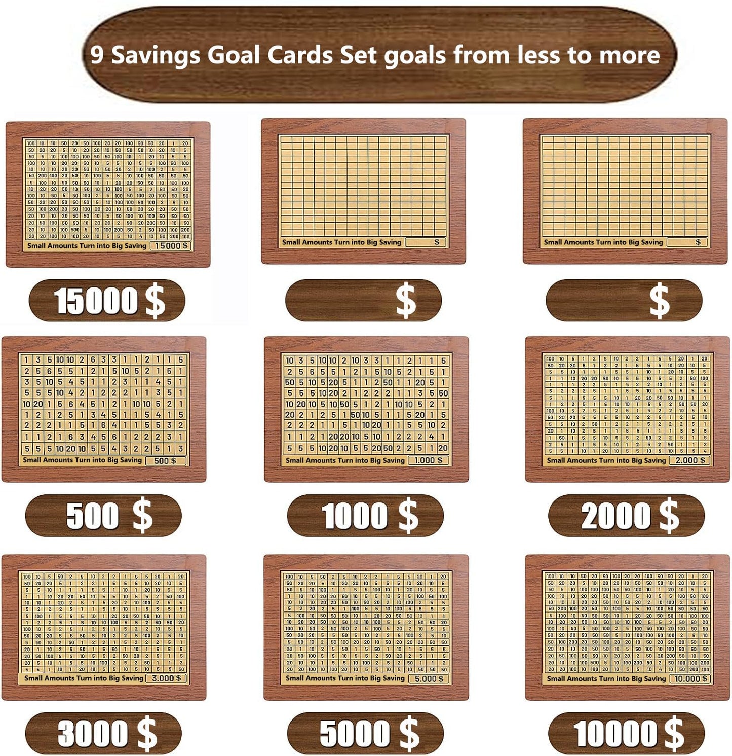 Cash Vault Wooden Savings Box 10000 5000 15000 3000 2000 1000 500 Cash Box With 2 Blank Savings Tracker, Official Save Box $1000