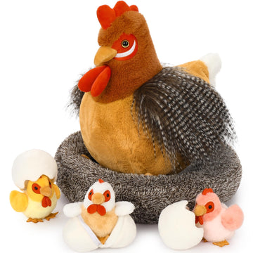 Maogolan 8Pcs Chicken Stuffed Animals, Stuffed Hen Plush Toys With Babies Chickens And Eggs, Nest House Plush Set, Cute And Soft Farm Stuffed Animals Gift For Kids