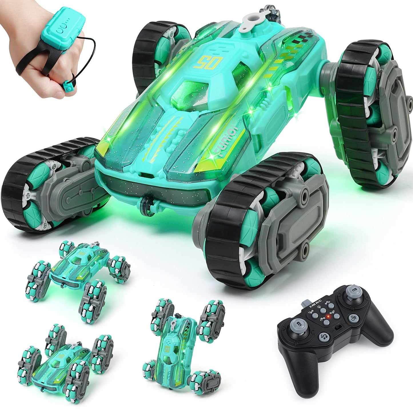 FUNiOi 8 Wheels RC Stunt Car for Kids Aged 6 7 8-12 9 10 11 Years Old, Cool Gesture RC Car Toy for Boys and Girls, with Lights &