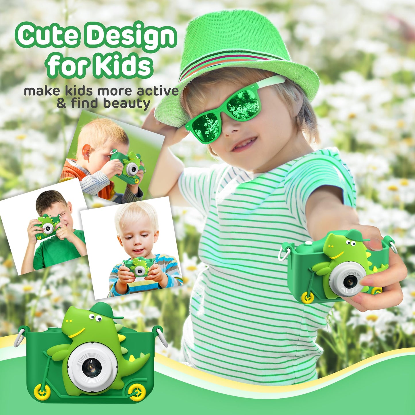 Upgrade Dinosaur Kids Camera For 3-12 Year Old Boys Girls, Christmas Birthday Gifts For Kids, 1080P Hd Kids Digital Video Camera