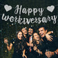 RICHHHA Silver Glitter Happy Workiversary Banner - NO DIY - Black Work Anniversary Decoration, Pre-Strung Sign Bunting for Offic