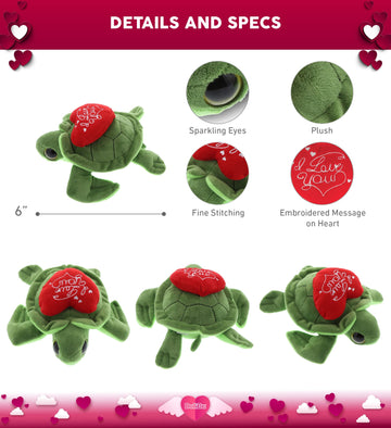 Dollibu I Love You Valentine Plush Big Eye Sea Turtle - Cute Turtle Stuffed Animal With Red Heart And Name Personalization Gift