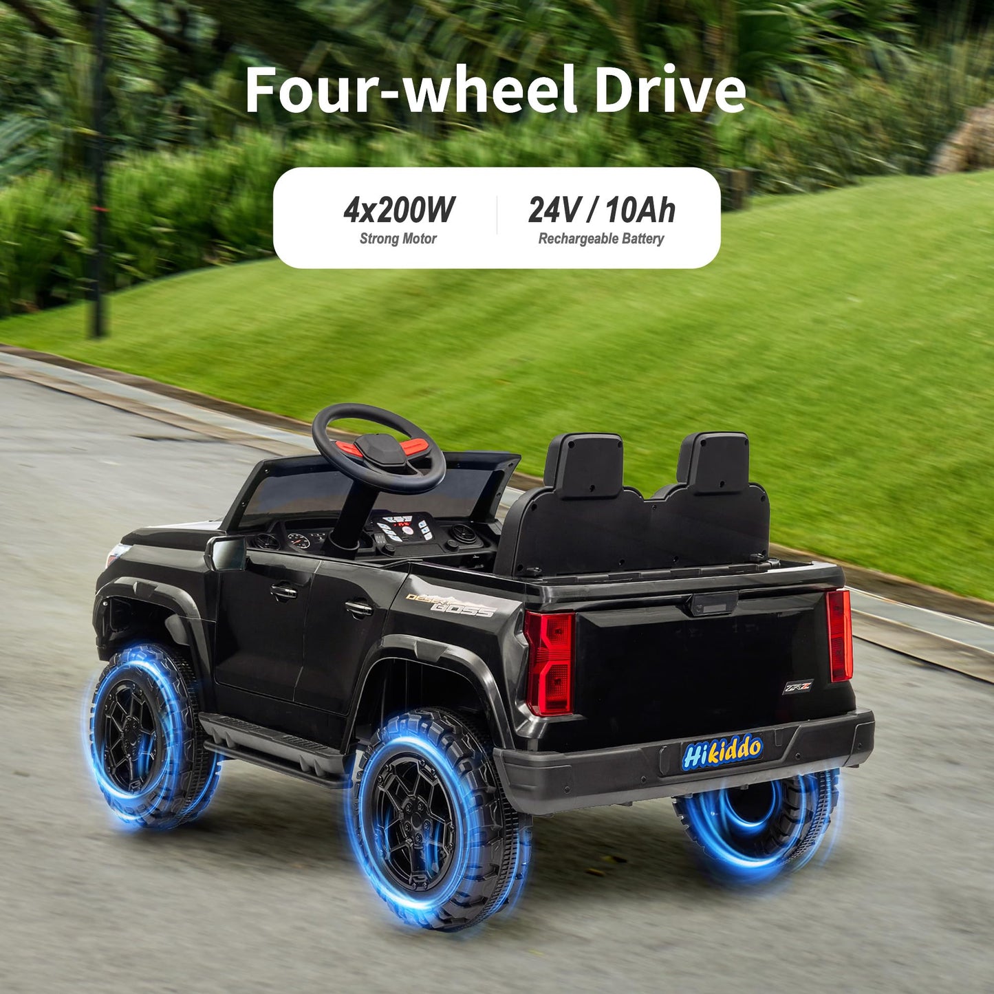 Hikiddo 24V 10Ah Ride On Toy For Big Kids, 4Wd 2 Seater Electric Suv Kids Car To Drive W/Remote Control, 4X200W Motors - Black