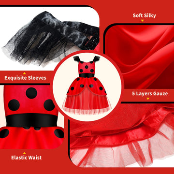 Innocheer Ladybug Dress Costume For Girls, Ladybug Costume Toddler Halloween Birthday Dress Up Pretend Play For Kids 2-10