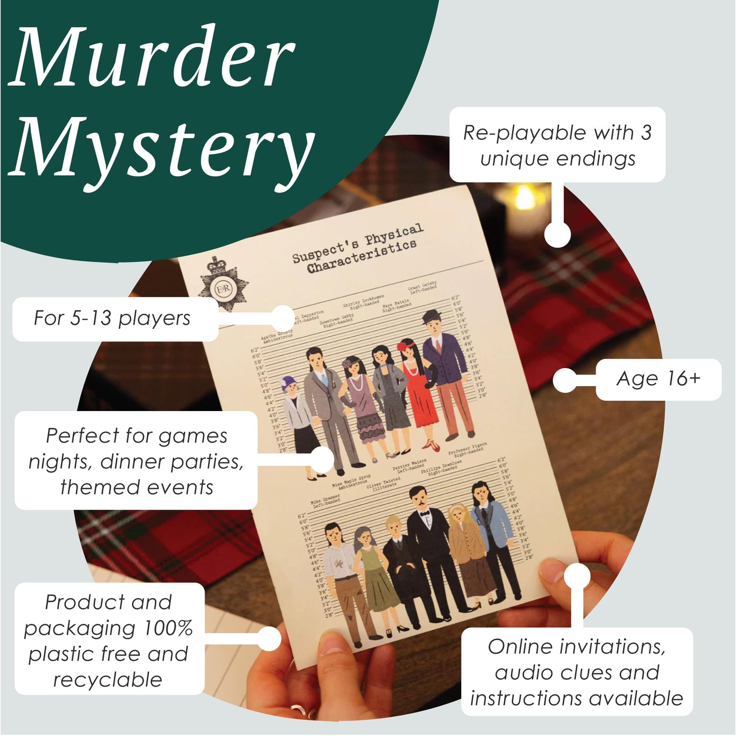 Talking Tables Reusable Murder Mystery at The Manor After Dinner Party Game Kit for Adults, Host Your Own Games Night Scottish H