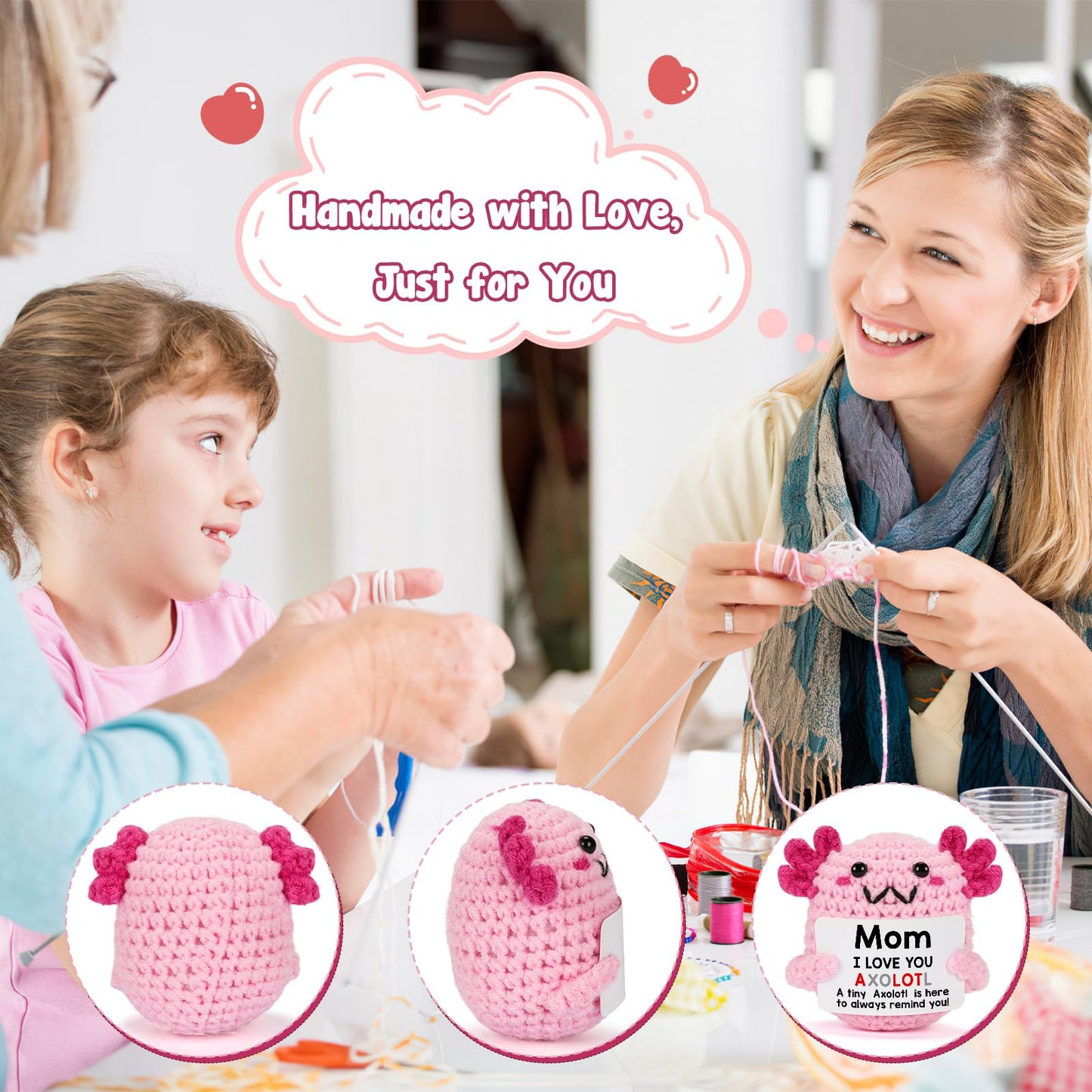 Mom Gifts from Daughter, Mini Crochet Axolotl for Mothers Day Birthday Christmas, Funny Present for Bonus New Mom in Law Son Kid