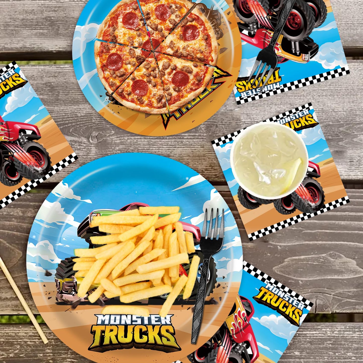 96 Pcs Monster Truck Plates And Napkins Monster Truck Birthday Decorations Monster Truck Party Supplies Monster Truck Party Favo