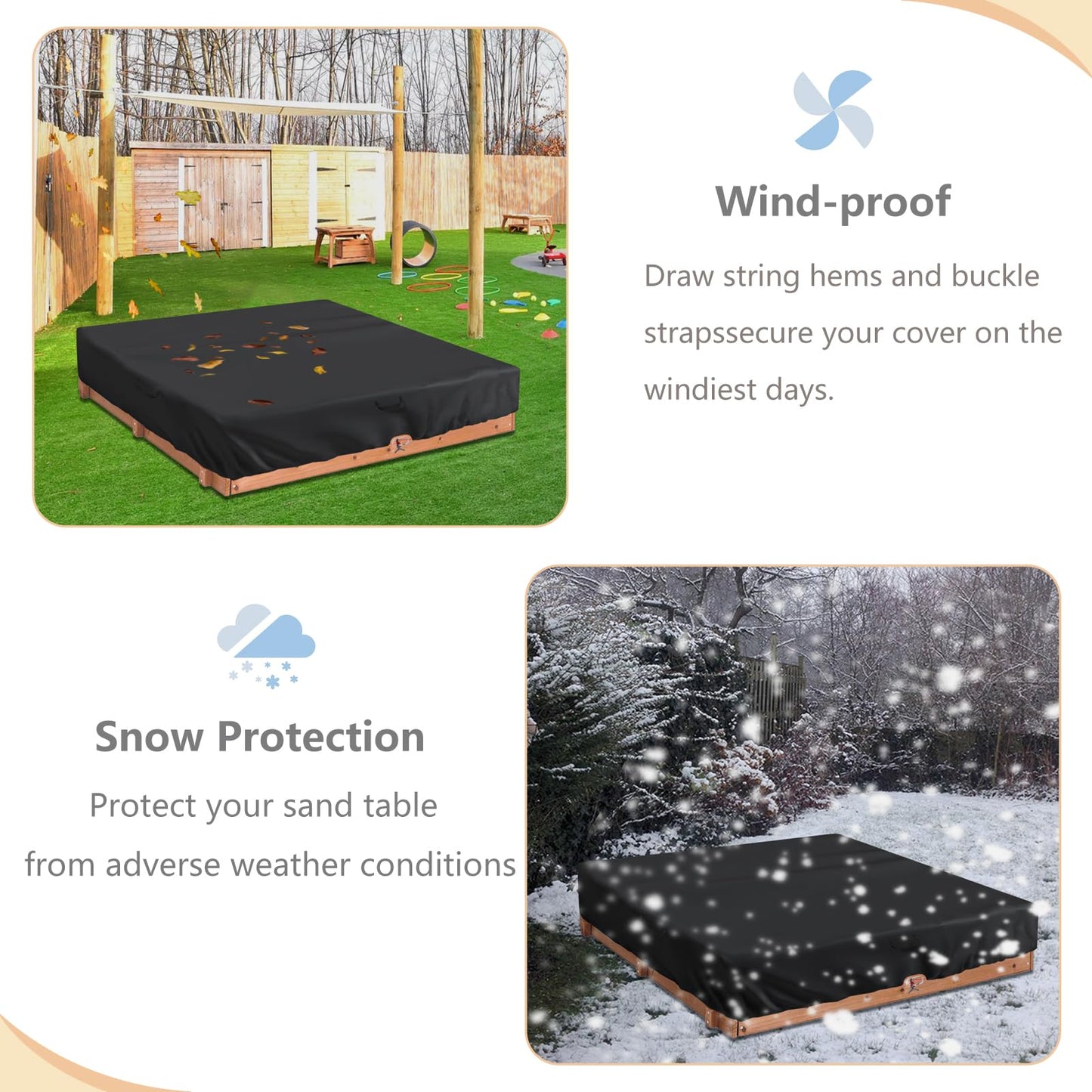 Square Sand Box Cover - Waterproof Dust Proof, Black - Fits 49L x 47W x 8.5H Box