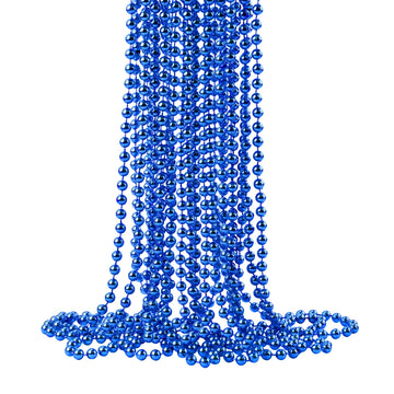 ZZYFGH 33'' 7mm Metallic Blue Bead Necklace Bulk, Mardi Gras Round Beaded Necklaces for Party Favors Costume Necklace (12 Pcs)