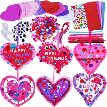 Winlyn 24 Sets Valentines Day Heart Ornaments Decorations DIY Foam Heart Valentine Craft Kits Assorted Foam Heart Shapes Sticke