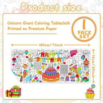 Qyeahkj Happy Birthday Giant Coloring Poster for Kids Birthday Large Coloring Tablecloth Decoration Happy Birthday DIY Coloring