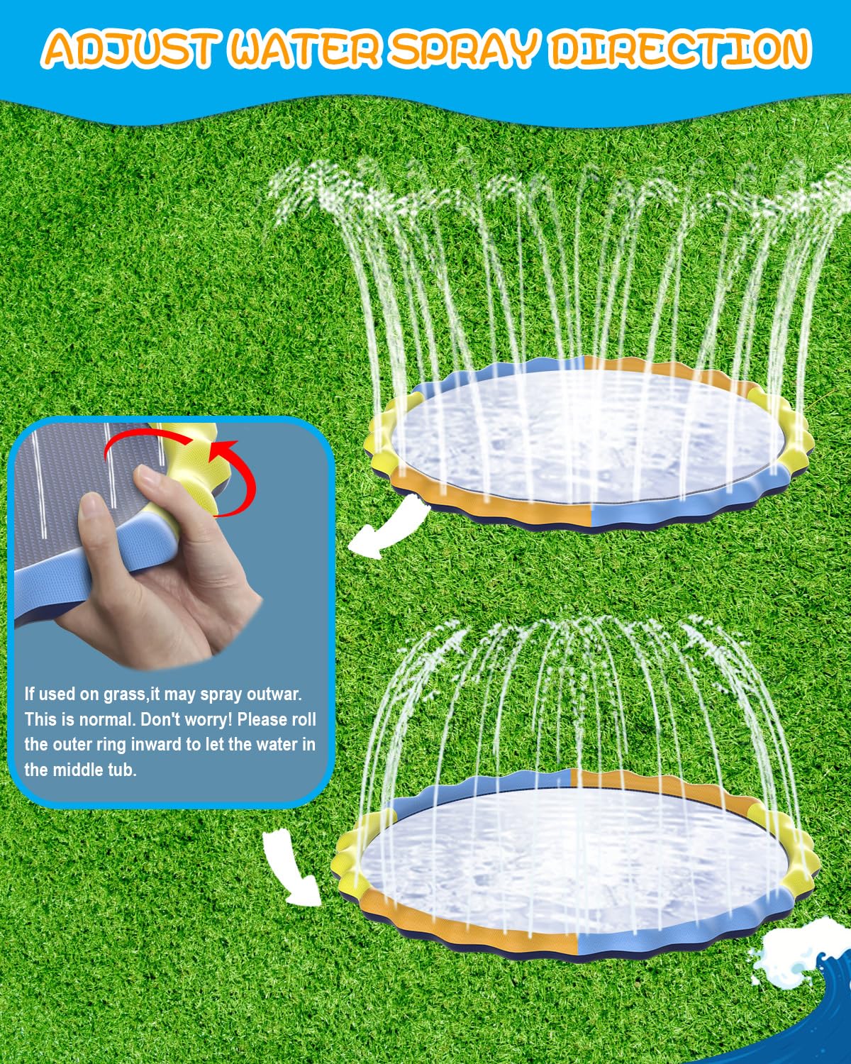 Instraella 124'' Large Splash Pad for Dog and Kids, 10.3FT Non-Slip Sprinkler Mat 1mm Thickened and Foldable Large Pool Summer F